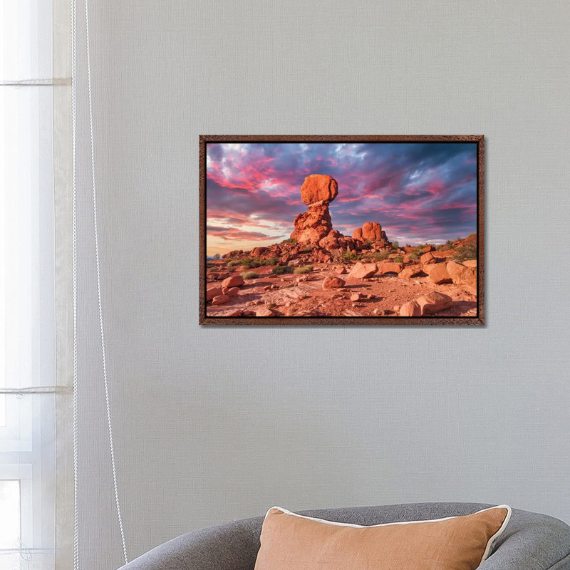Balanced Rock by Mark Paulda - Print on Canvas, Classic Brown Wood Floater Framed, 45.72cm H x 66.04cm W x 3.81cm D