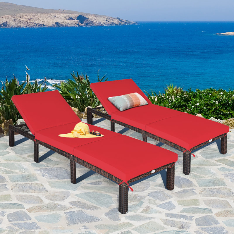 Arlais Outdoor Single chaise with Cushions, Red