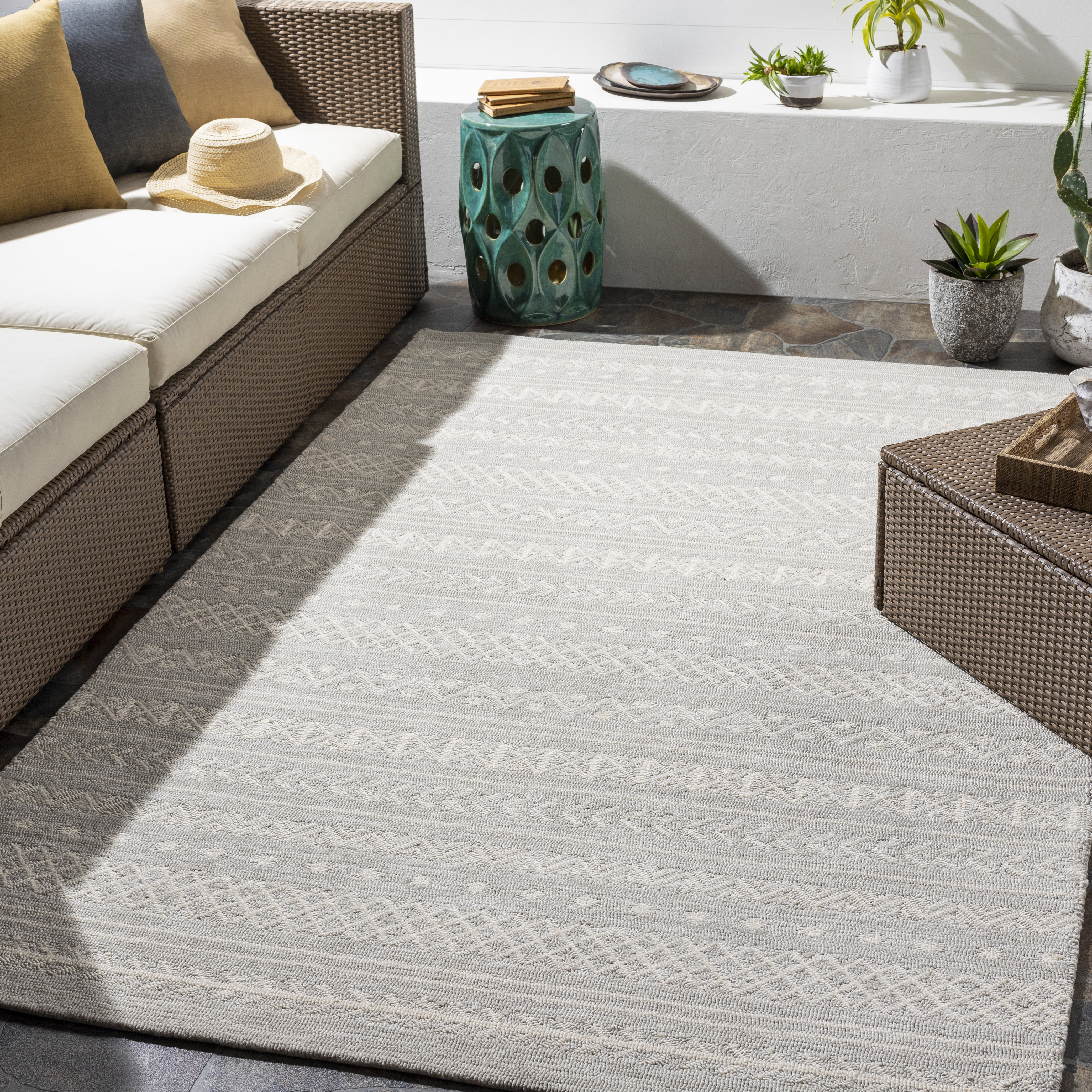 Looped Outdoor Rug Union Rustic Southwestern handmade looped/hooked light grey indoor ...