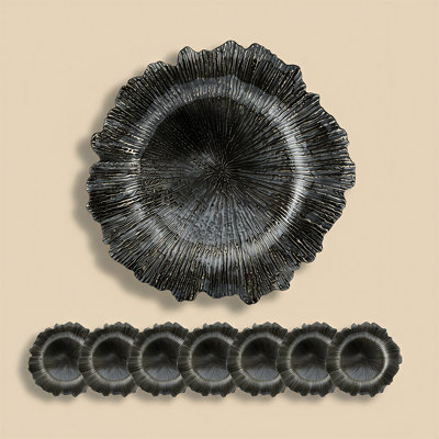 13" Black Reef Charger Plates, Round Plastic Reef Charger Plates