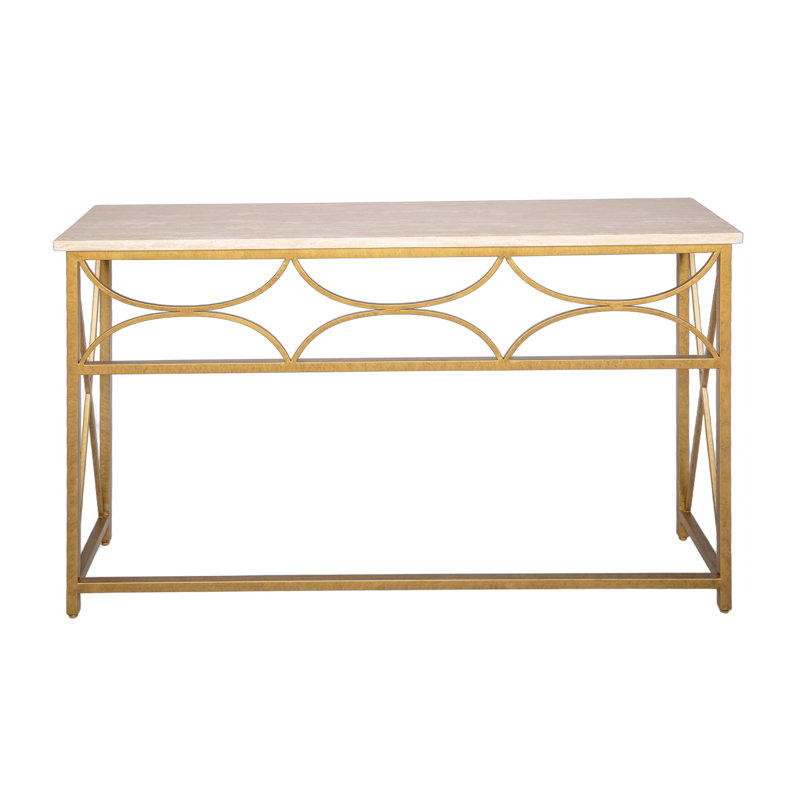 Diamond Console Table, Lite Travertine, Royal Gold