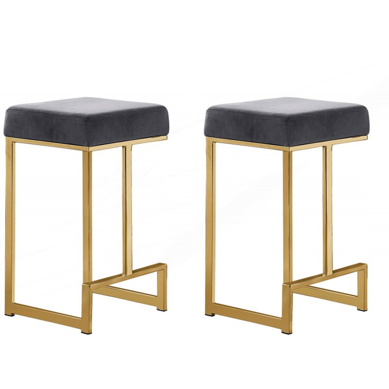 Ensemble de 2 tabourets de comptoir en métal sans dossier, Grey/Gold
