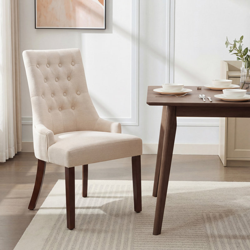 Parsons Upholstered Dining Chair Tufted  Soild Wood Side Chair, Beige
