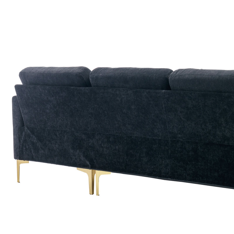 Canapé modulaire convertible en L 110,6 po avec repose-pieds mobile, Velours noir