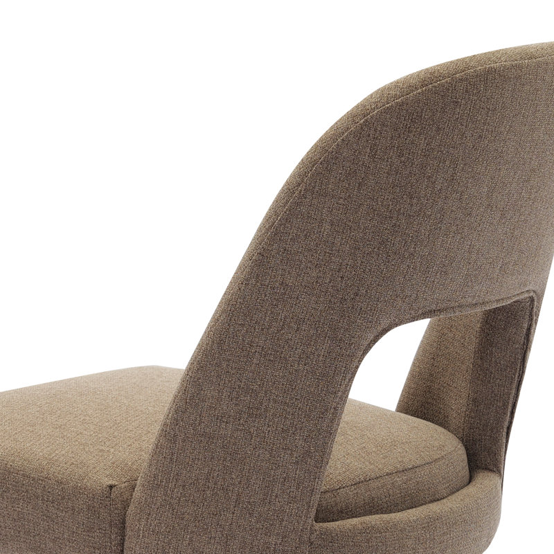 Chaises de salle à manger rembourrées en lin avec dossier haut incurvé et pieds en bois massif Cindina, Brown/Brown