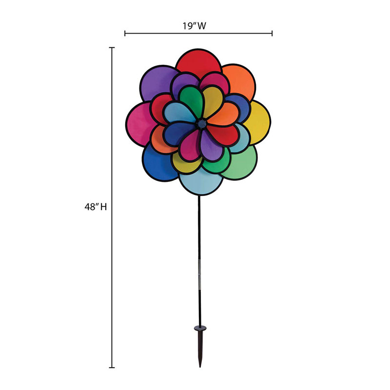Colorful Triple Wheel Flower Wind Spinner with Ground Stake