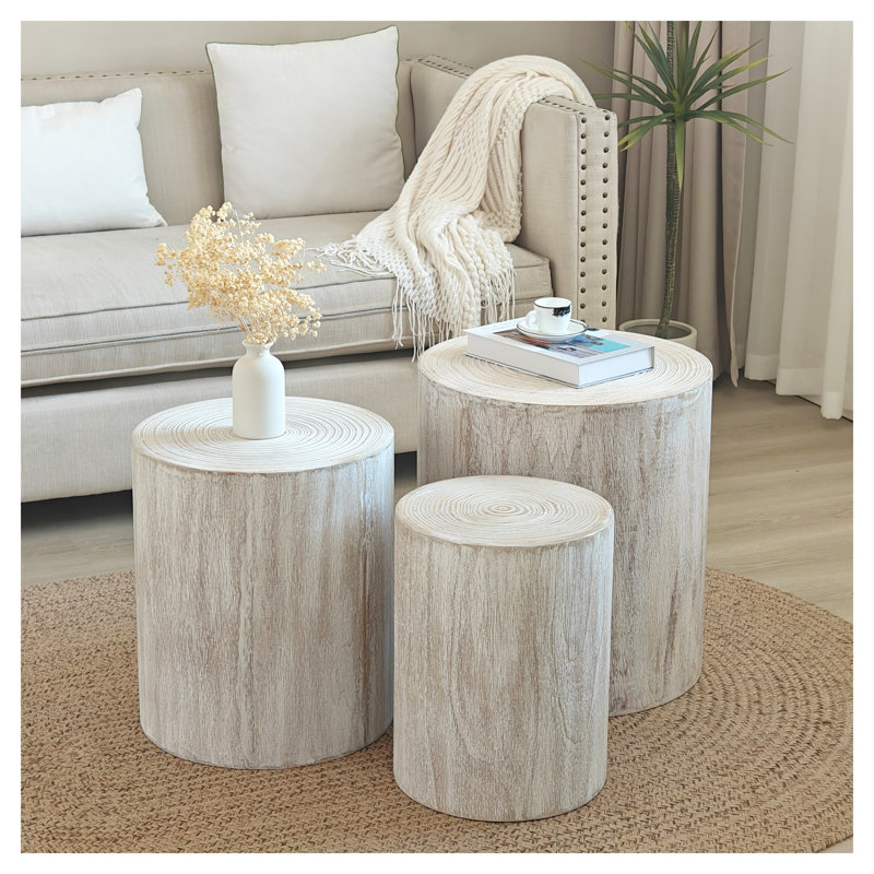 Ensemble de 3 tables basses rustiques en bois rustique, tables d'appoint gigognes avec finition en bois naturel, supports d'appoint ronds pour décoration de salon