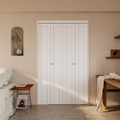 Porte pliante double 48 po x 80 po en bois manufacturé à noyau solide avec ensemble de quincaillerie d'installation (garde-manger, porte de placard)