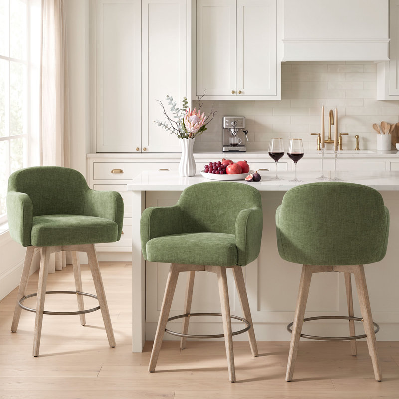 Tabourets de bar pivotants en chenille avec accoudoirs, Vert
