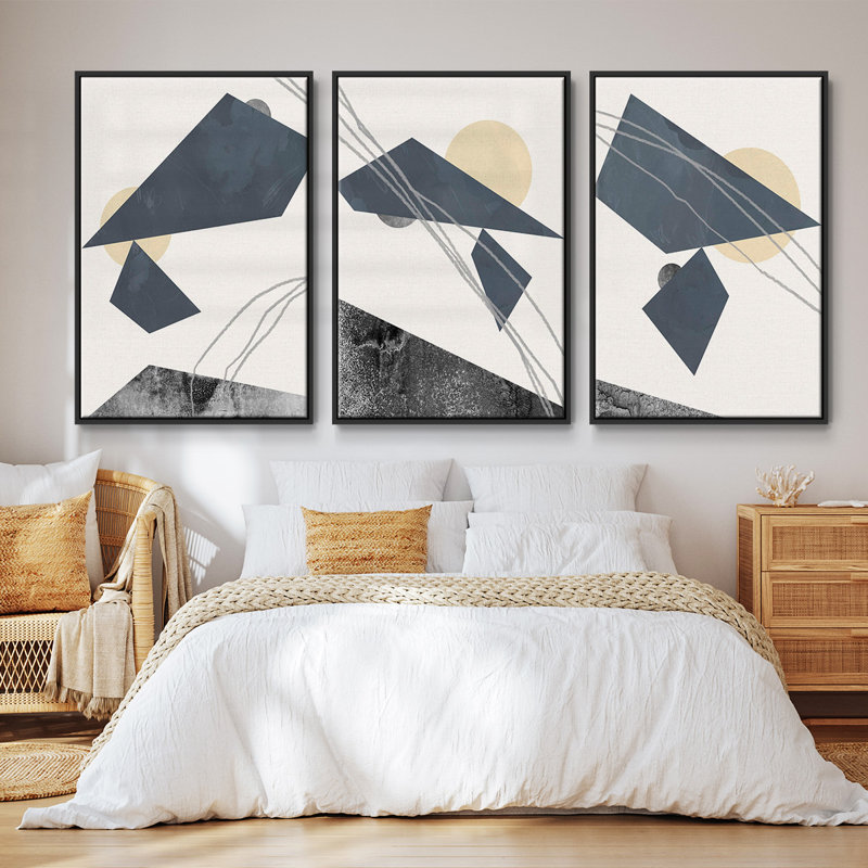 " Diamond Slate I " 3 - Pieces, 40" H x 78" W, Black
