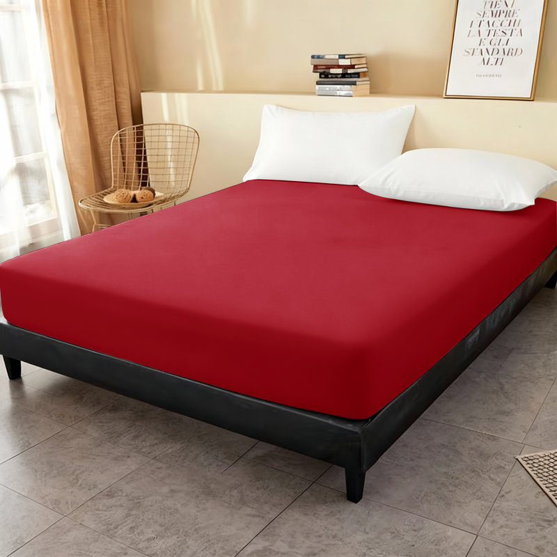 Super Soft Microfiber Fitted Sheet – 25cm Deep Pocket, Brushed Finish, Red, Double (4'6)