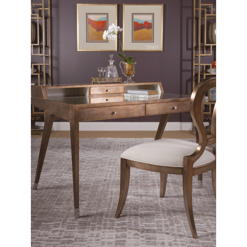 Transitional Warm Brown Desk with Hutches and Glass Inset