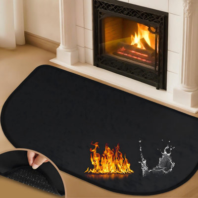 Fireplace Mat, Fireplace Rugs Fire Resistant, Fiberglass And Non-Slip Bottom Hearth Rugs For Fireplaces Fire Resistant, Black