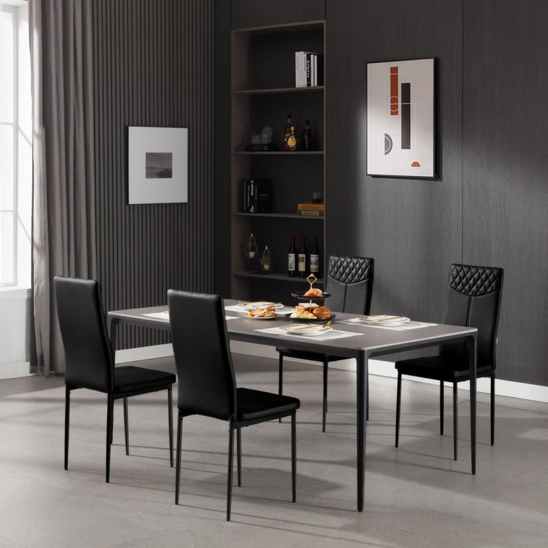 Eisine 47cm H Upholstered Metal Side Chair, Black