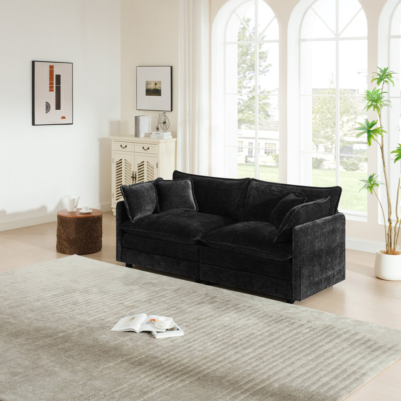 Haninerm Chenille Round Arm Loveseat, Black, 2