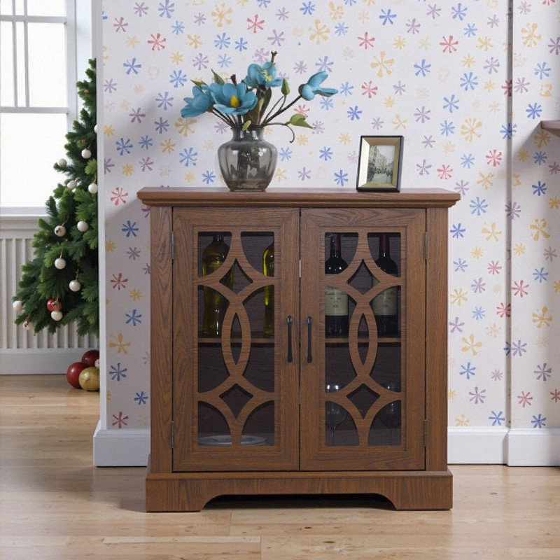 34.4" Wide Sideboard Buffet Cabinet With 2 Tempered Glass Doors & Adjustable Shelf, Engineered Wood Storage, Dark Oak