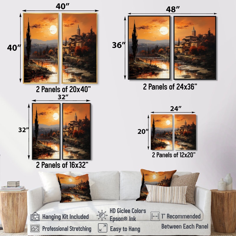 Italie, Toscane, couchers de soleil I - grande décoration murale Italie, 20" H x 24" W, Brown, Floater Frame