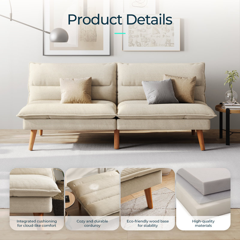 71''Corduroy Fabric Futon Couch