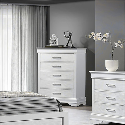 Commode de luxe 1 pièce avec commode blanche pour meubles de chambre à coucher avec poignées spacieuses 5 tiroirs