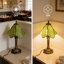 Lampe de table style Tiffany en pétales de verre vert, base en résine bronze antique, ampoule E26 chaude incluse, lampe d'appoint rétro-1644197065