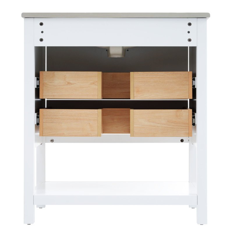 Ensemble de meuble-lavabo moderne 30 pouces bleu marine / blanc avec deux tiroirs Openstorge, Blanc