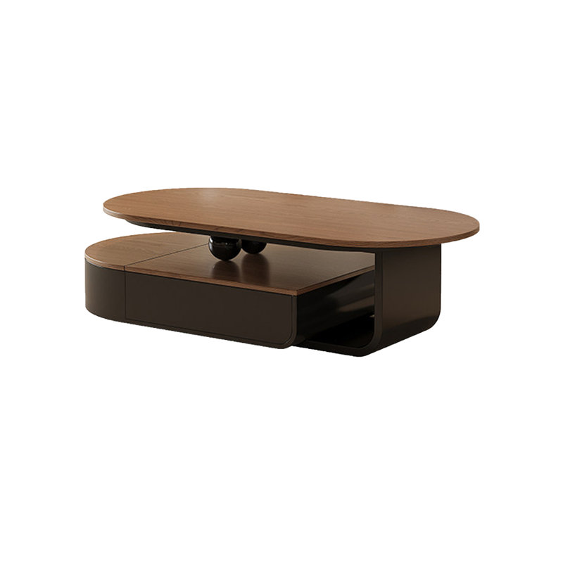 Table basse brune et ovale rétro, 16.54" H x 55.12" W x 27.56" D