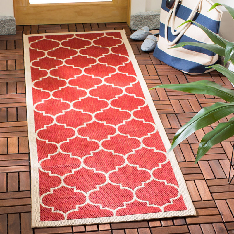 Arneshia Geometric Red/Beige Indoor/Outdoor Area Rug, Runner 2'3" x 10'