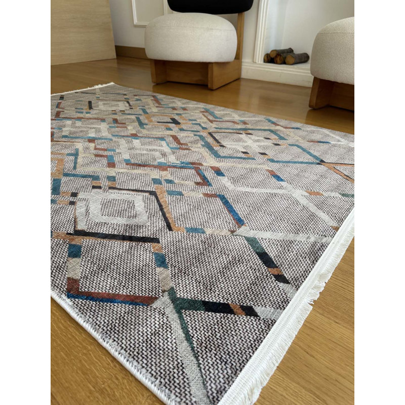Tapis en coton Landree avec envers antidérapant, Rectangle 3 pi 3 po x 3 pi 11 po