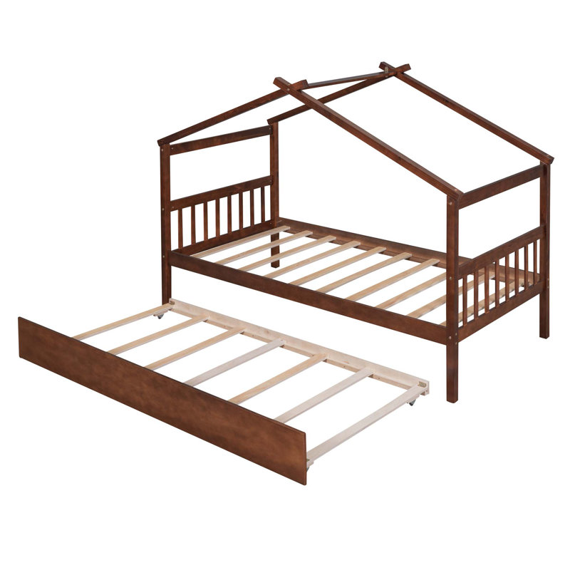 Saunderton Wooden House Bed with Trundle, Twin, Walnut