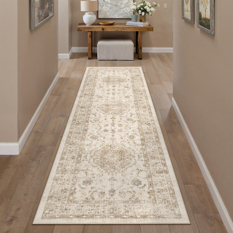Vicky Oriental Washable Area Rug With Non-Slip Backing, Runner 2' x 8'