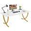 Bureau de direction 63 po - Bureau d'ordinateur moderne blanc et or avec plateau en faux marbre (sans la chaise)
