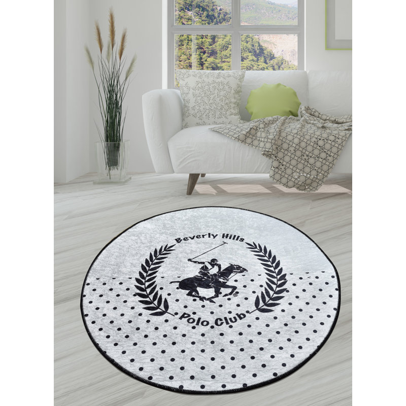 Tapis rond en velours noir / gris clair fabriqué à la machine Krajewski, Rond 3 pi 11 po