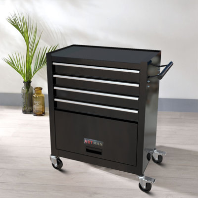 Bouleaux 24.41'' W 4 -Drawer Stainless Steel Bottom Rollaway Chest with Wheels