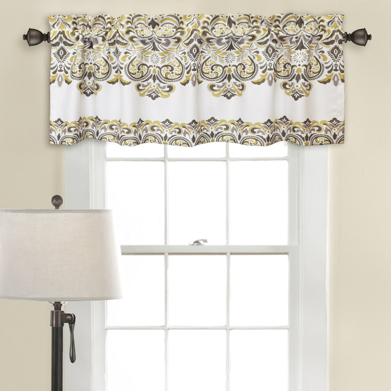 Damask Tailored Window Pelmet, Yellow/Grey
