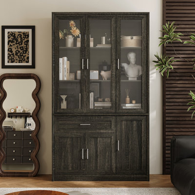 80'' H X 46'' W 6-Tier Bookcase With Glass Doors & Drawer