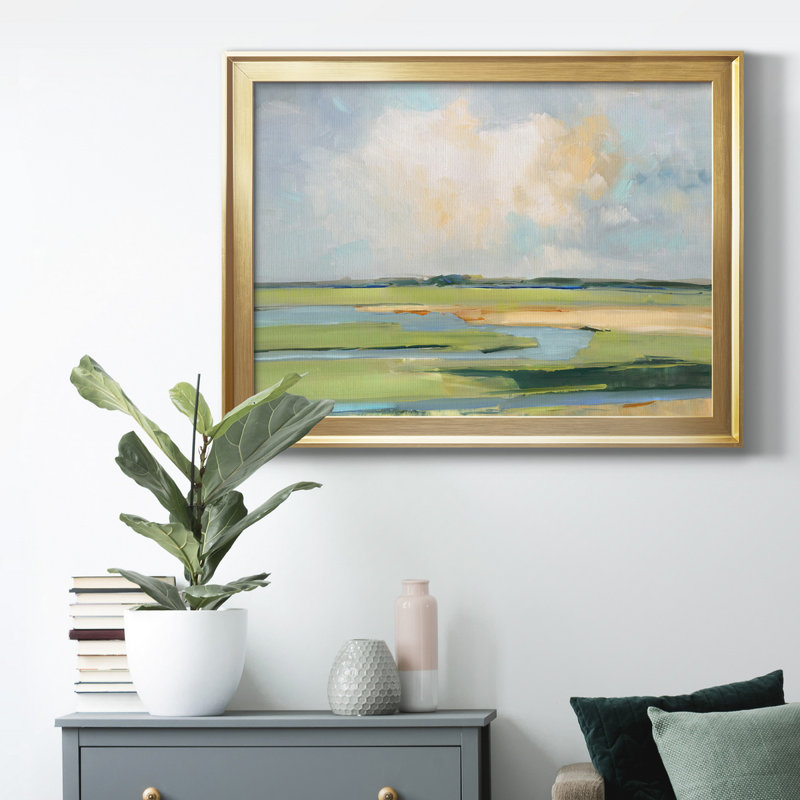 " Pastel Horizon II ", 18.5" H x 24.5" W, Picture Framed Canvas, Gold