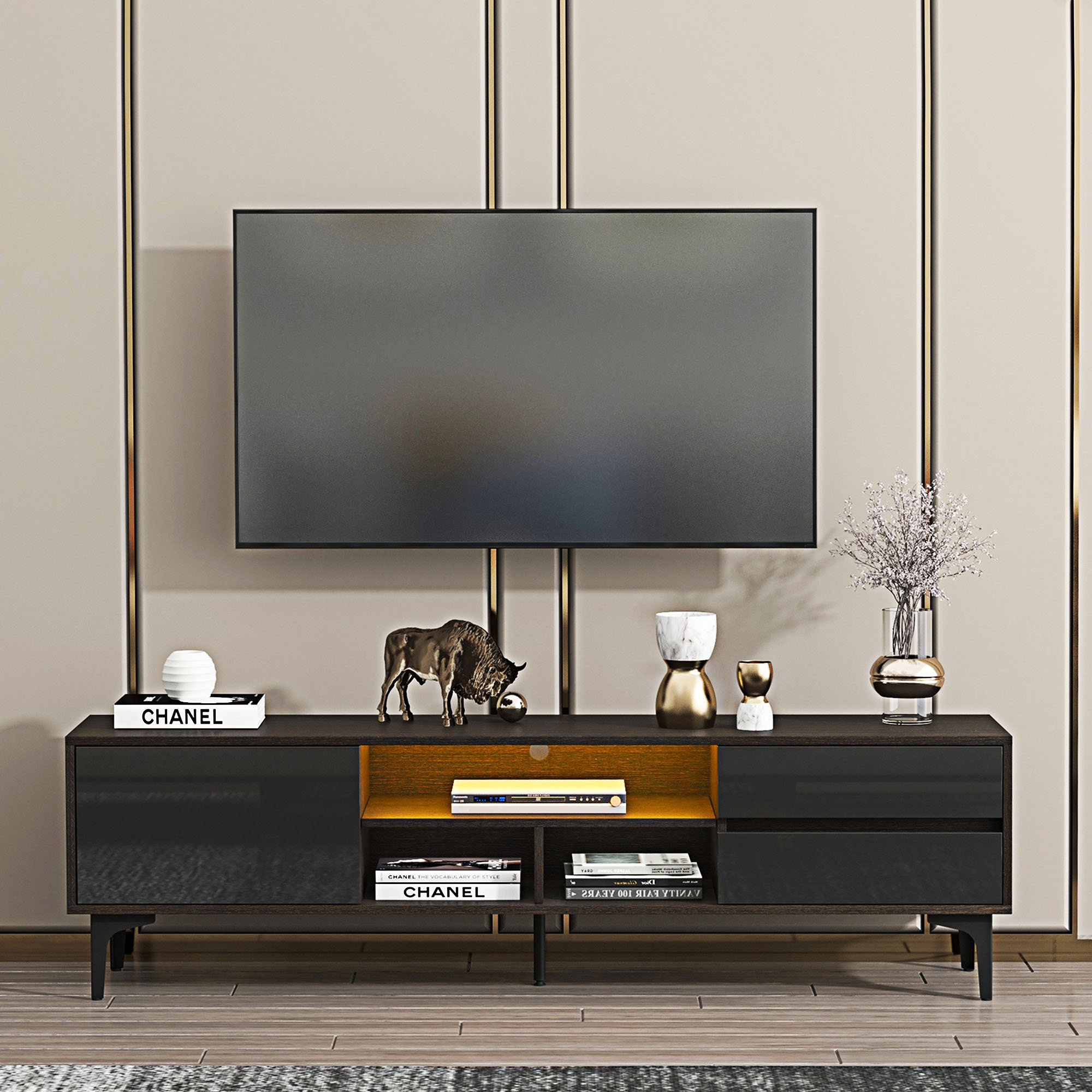 Wrought Studio TV Stand TV Cabinet with LED Remote Control Lights ...