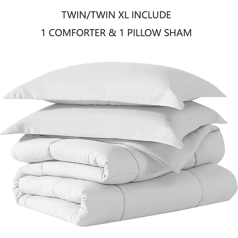 Ensemble d'édredon en microfibre , Édredon pour lit simple + 1 taie décorative stan, Blanc
