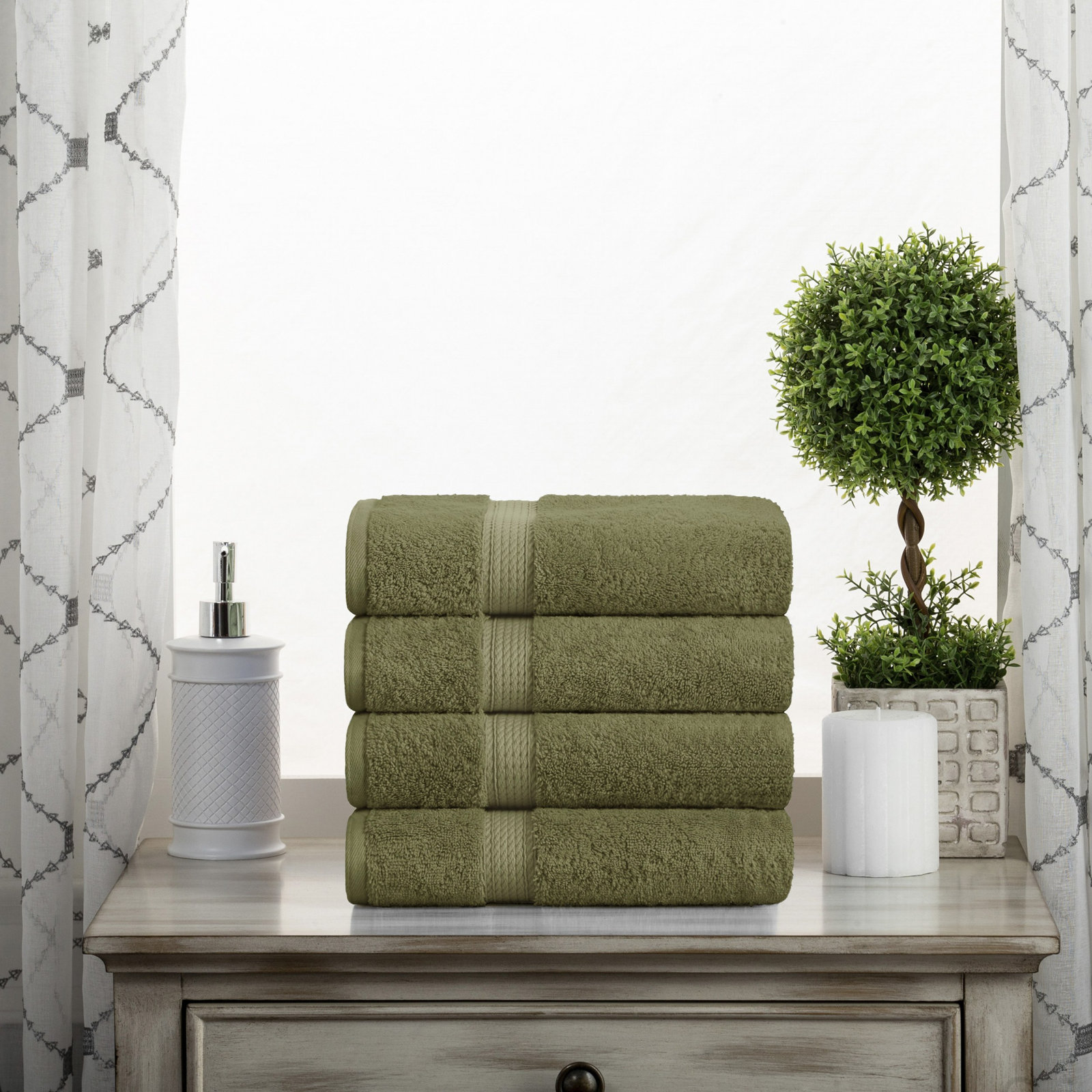 Renata Certified Egyptian Cotton 800 GSM PlushHighly Absorbent Luxury Hand Towels, Forest Green