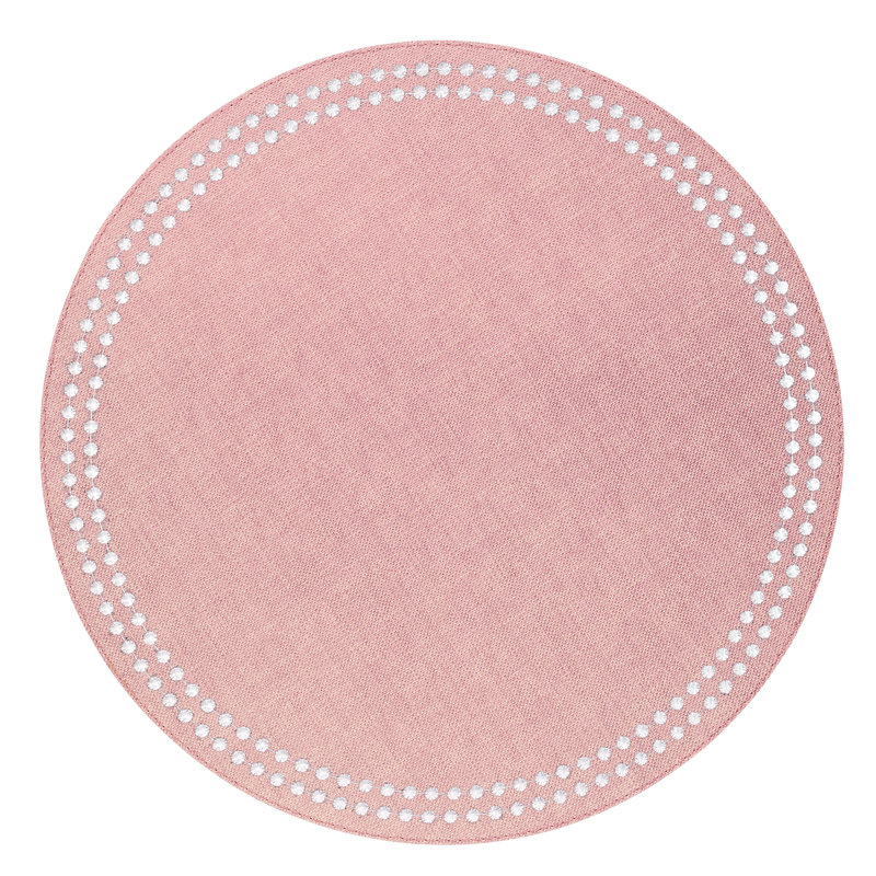 Pearls Vinyl Round Placemats, White/Rose