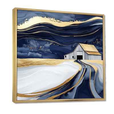 Abstrait bleu et or grange I - impression d'art mural de grange