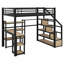 Lit mezzanine en métal avec escalier, bureau intégré et tablettes