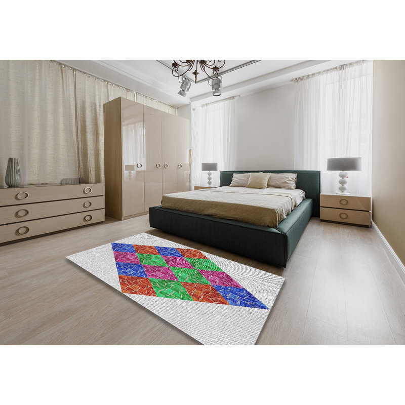 Tapis géométrique brun / bleu / rose, Rectangle 6 pi x 9 pi