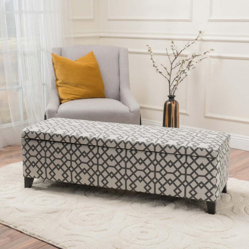  Banc d'entrée en bois rembourré pour chambre, Grey Geometric, 16.25" H x 51.25" W x 17.50" D