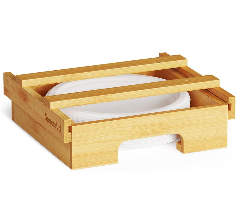 Distributeur d'assiettes en papier de bambou pour assiettes de 9 pouces - sous-armoire ou support vertical de comptoir