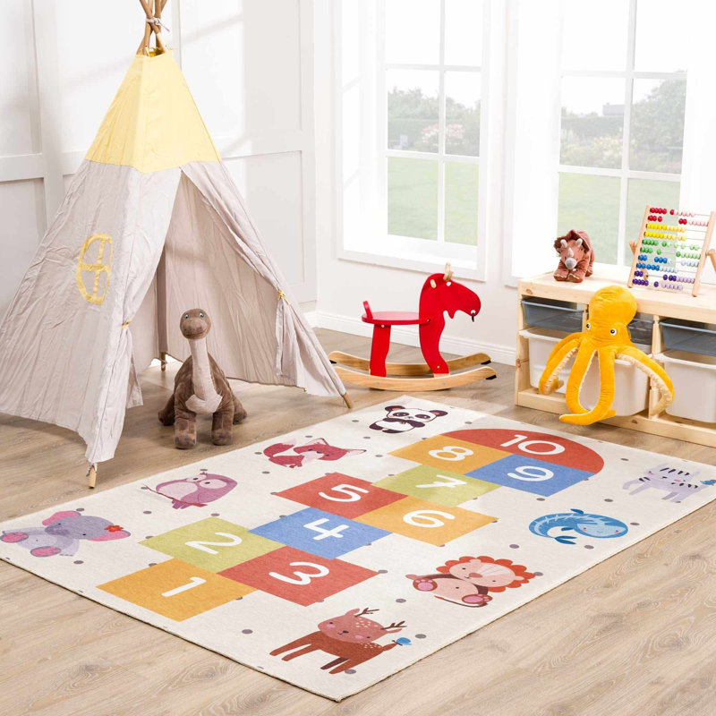 Rectangle Alerah Machine Woven Chenille Area Rug in White, Rectangle 6'7" x 9'