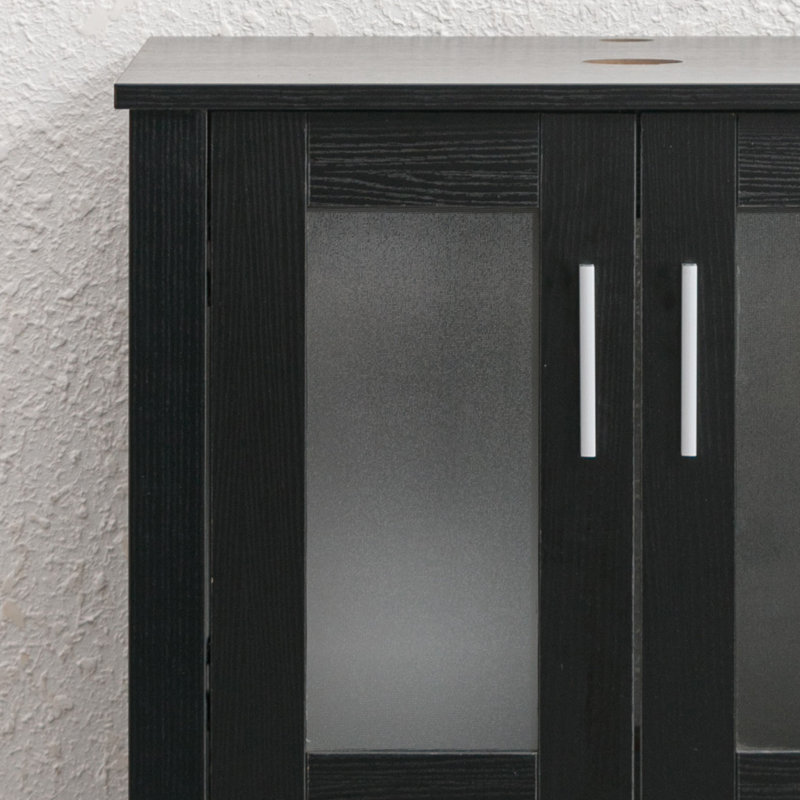 Ensemble de meuble-lavabo à double cuve 60 "avec lavabo vasque, plateau en bois manufacturé, robinet et bonde Sharee, Noir