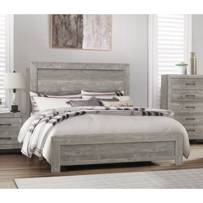 Lit double à panneau de finition gris pleine grandeur sans sommier tapissier - Assemblage facile Idéal pour la chambre à coucher