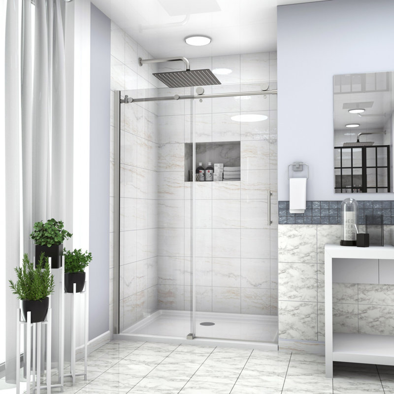 48"W x 76"H Chrome Sliding Shower Door with Tempered Glass