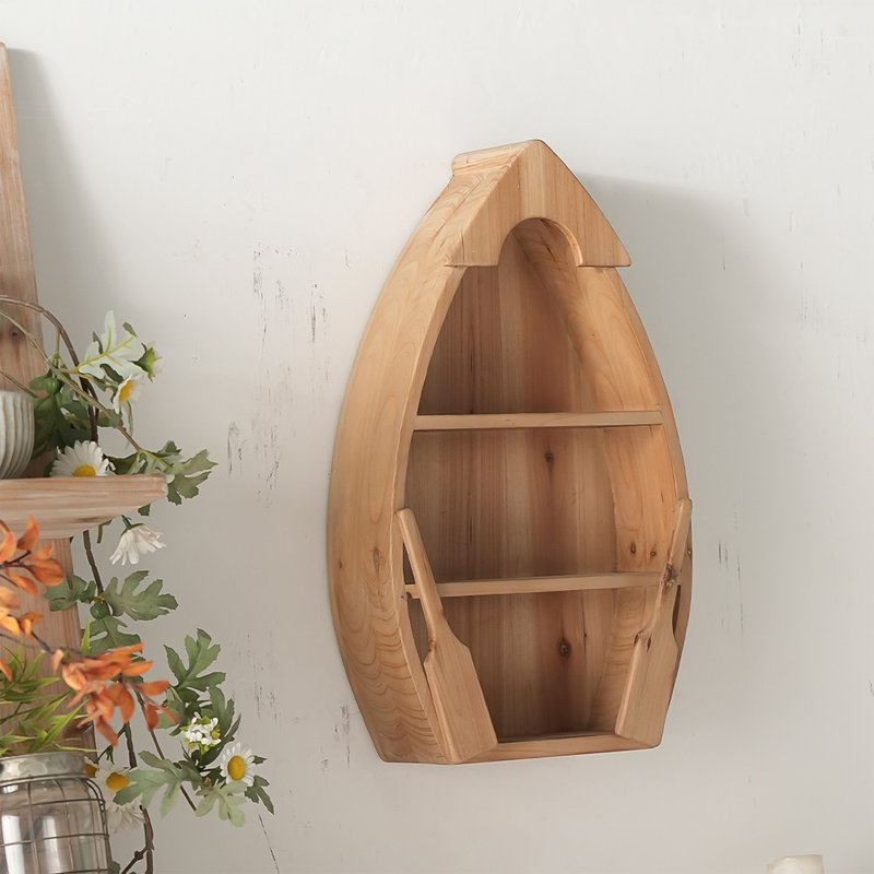 Tablette de présentation et de rangement murale en bois massif de cèdre brun de style Mid-Century 11,81 "